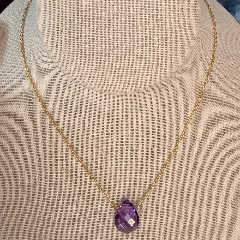 π Stunning South African Amethyst Faceted Necklace β 18K Gold Plated Over 925 π - Picture 5 of 10